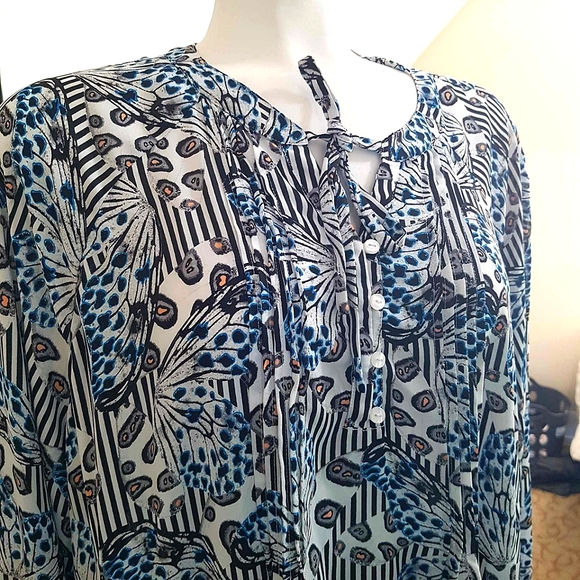 Melissa Mcarthy 7Seven collection asymmetric flowy striped butterfly boho top 1X - Picture 2 of 9